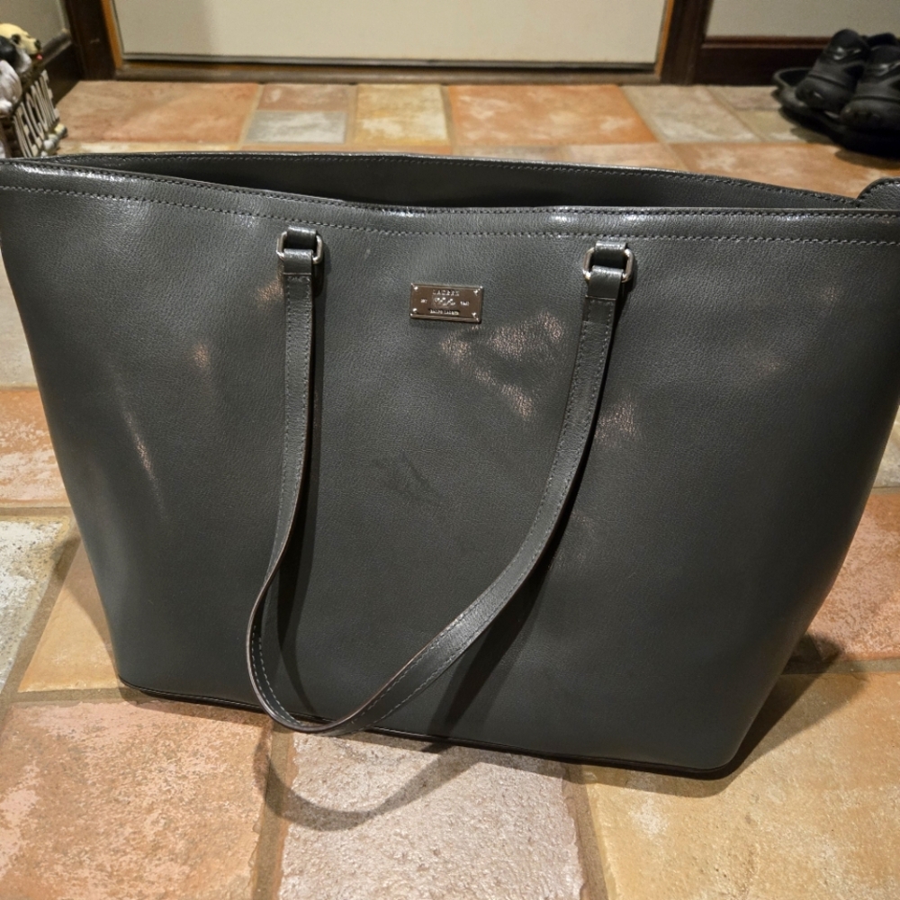 Lauren Ralph Lauren Double Rl Leather tote gray